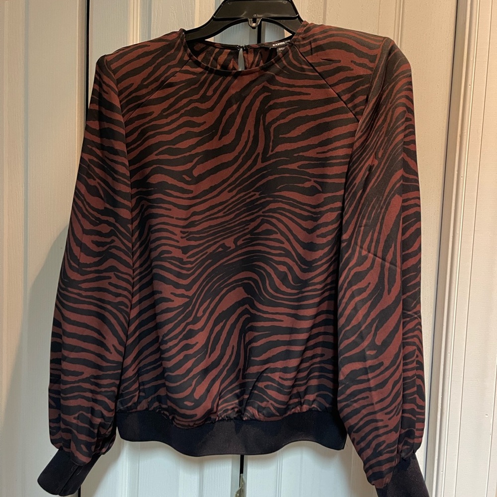 Express Black and Brown Zebra Print Sweatshirt